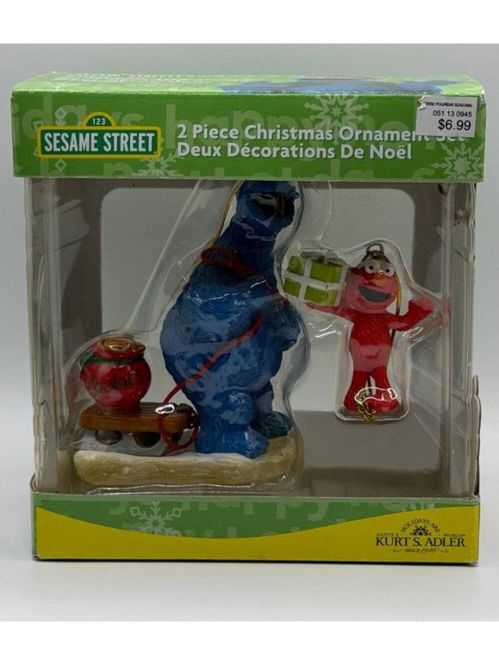 Sesame Street Two Piece Christmas Ornament Set Elmo Cookie Monster Kurt Adler
